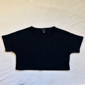 Forever 21 Black Short-Sleeve Striped Crop Top